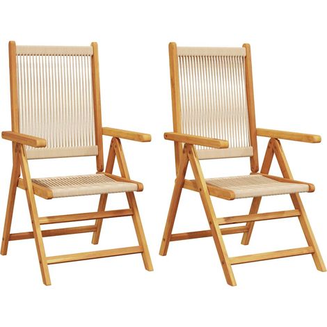 Maison Exclusive - Sedie pieghevoli 2 pezzi Beige Legno massello di acacia e polipropilene (1/5)