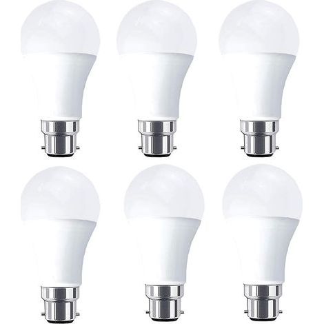 Ampoule B22 LED 10W, Équivalent Halogène, Blanc Chaud 3000 k, 1000 lm, Non Dimmable, Lot de 6, Ces ampoules DEL blanc chaud (3000 K) sont idé ales pour les lampes de table et de sol (1/5)