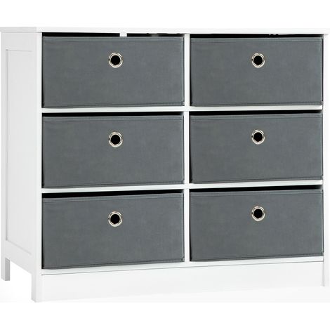 Chests of Drawer, Fabric Dresser Storage Cabinet with 6 Drawers for Bedroom, Living Room and Hallway, White and Grey (1/5)