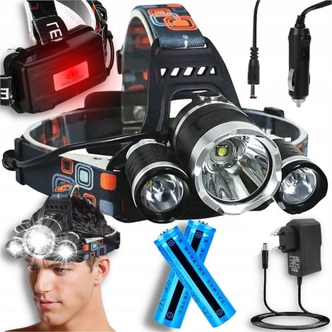 Linterna frontal LED TG63200 con zoom, LED CREE XML T6. Alimentación: 2 baterías + 2 cargadores.