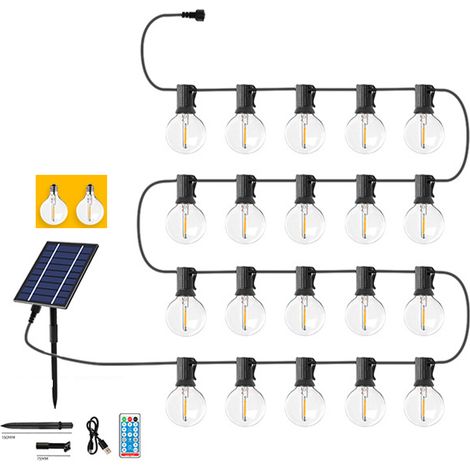Guirlande lumineuse d'extérieur, 10 m/33 pi, avec 20 ampoules + 2 G40, LED d'extérieur, étanche IP44, blanc chaud 2700 K, pour jardin, terrasse et Noë (1/5)