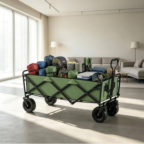 Carro de jardín plegable 133x56x100 cm metal verde 250 kg con frenos ajustables - CHICFURN (1/5)