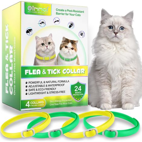 Collier Anti Puces pour Chat, Collier Anti-puces et Anti-tiques pour Chat, Protection Efficace de 24 Mois (Vert et Jaune, 4PCS) (1/5)