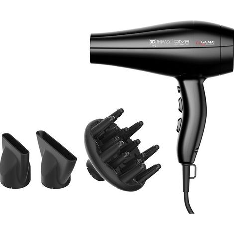 Ga.ma GH3536 Diva Ceramic Ion Asciugacapelli 2300 W Tecnologia Ionica Ceramica 2 Velocita' 3 Temperature Diffusore e Bocchette colore Nero (1/2)