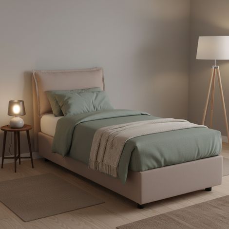 Talamo Italia - Letto singolo Animal, Letto contenitore con rivestimento in tessuto, 100% Made in Italy, Apertura frontale, con materasso Cm 90x190 incluso, Tortora (1/5)