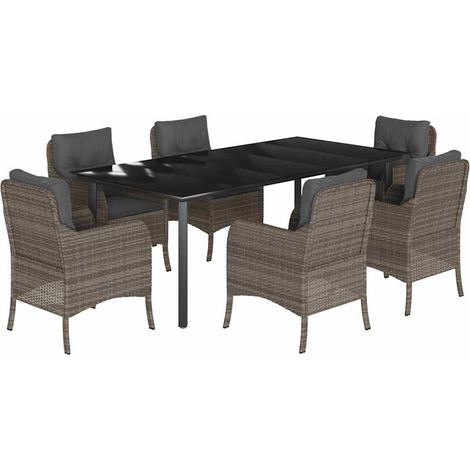 Maison Exclusive - 7-tlg. Garten-Essgruppe mit Kissen Grau Poly R (1/5)