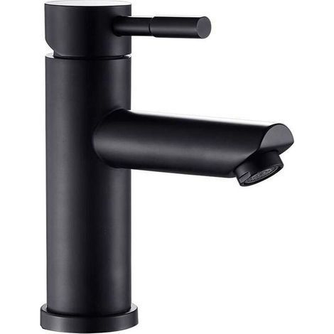 Robinet Salle Bain noir Mitigeur lavabo corp en Acier inoxydable pour vasque lave main bec ronde Eau chaud et froid réglable (1/5)