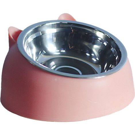 Gamelle double en acier inoxydable pour chat et chien, protection cervicale, pour chat, bouche oblique - Rose