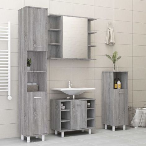 4-tlg. Badmöbel-Set Grau Sonoma Holzwerkstoff (1/5)