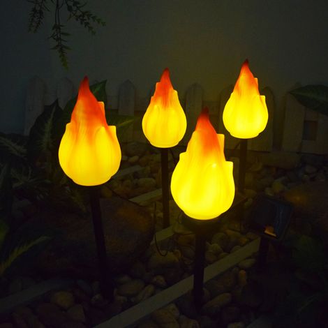 Lampe solaire transfrontalière à effet flamme simulée, idéale pour la décoration de cour et d'extérieur, ambiance créative, lampe de jardin à flamme. Un pour quatre. (1/5)