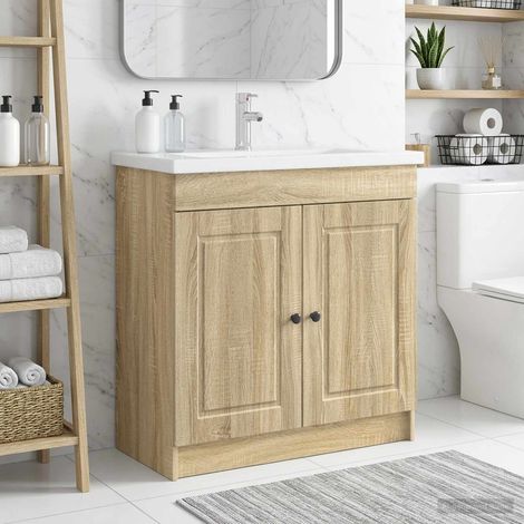 Armoire sous évier de salle de bain en bois d’ingénierie Chêne Sonoma 78,5 x 37,5 x 81 cm, 23kg - PANGIVO (1/5)