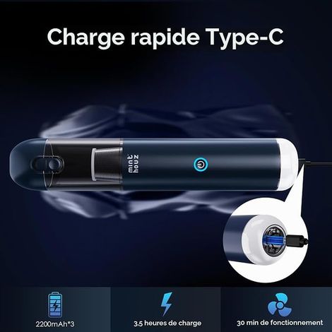 Aspirateur à Main 17000PA, Voiture Portable sans Fil avec Lampe LED, Nettoyeur Compact pour Poils d’Animaux, Maison, Cuisine, Bureau et Auto (1/3)