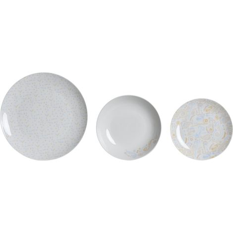 DKD Home Decor Set de Vaisselle 18 pièces bleu rose blanc (1/5)