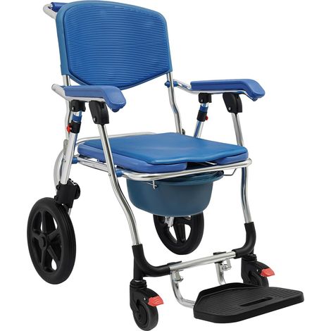 Duschstuhl mit Rollen, faltbarer Toilettenstuhl, wasserdicht, komfortabel, maximale Belastbarkeit: 125 kg, für Patienten, Senioren, Menschen mit Behinderung und Schwangere, mit Duschsitz