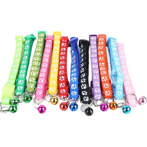 Lot de 24 colliers pour animaux de compagnie, réfléchissants, réglables, doux et hypoallergéniques, avec motif empreinte de patte, pour chiens et chats, avec clochette pour l'entraînement à la marche. (1/5)