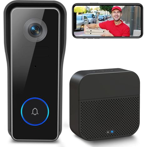 Timbre exterior 2K HD WiFi, resistente al agua, funciona con pilas, sensor PIR, ranura para tarjeta SD/nube, bidireccional.