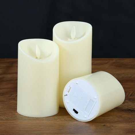 Elektronische LED-Kerze, flackernd und vibrierend, Paraffinwachs-Imitation, 7,5 cm, Set mit drei Teilen, Modell mit Fernbedienung. (1/5)