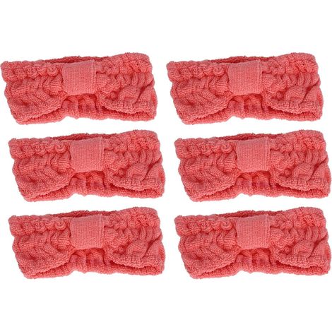 6 pièces bandeau de maquillage, bandeaux en microfibre élastiques doux avec nœud papillon pour le maquillage, le lavage du visage, fournitures de sport (Rose Red) (1/5)