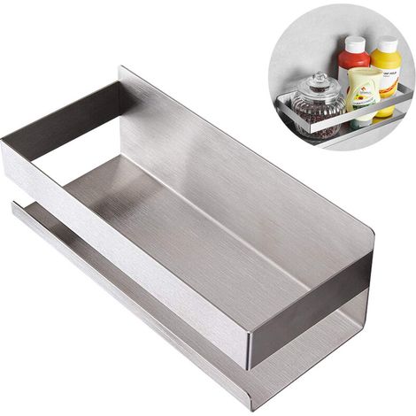 Étagère de rangement pour épices pour réfrigérateur à un étage, facile à installer sur le côté du réfrigérateur, peut contenir des épices, pot d'huile d'olive, huiles de cuisson, sel, poivre (1/5)