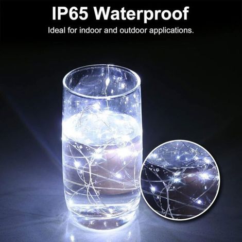 Guirlande LED pour bouteilles - - Longueur 2m - 20 LEDs - Blanc froid - Ficelle argentée - Bouchon 1,5-2,3 cm (1/4)