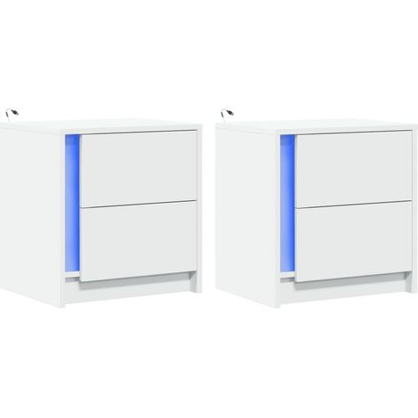 Set di 2 comodini con cassetti e LED 43 x 34 x 45 cm in MDF bianco DEC032871