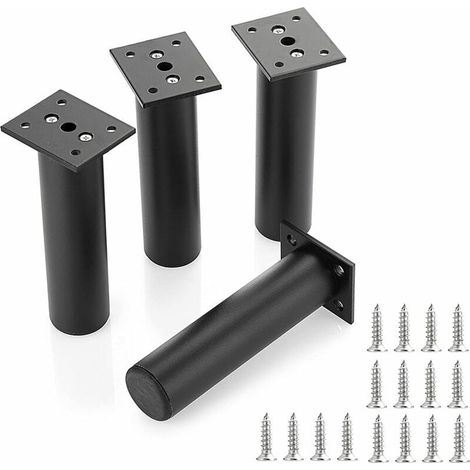 Juego de 4 patas de repuesto para muebles, patas de mesa de metal ajustables en color negro, altura de 20 cm con tornillos para sofá, armarios y cama (1/5)