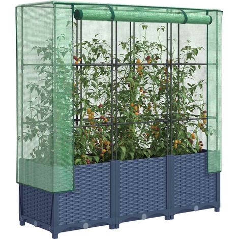 Hochbeet mit Gewächshaus-Aufsatz Rattan-Optik 120x40x138 cm