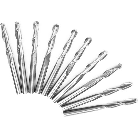 10 fraises à bout sphérique en carbure à double cannelure de 3,175 x 17 mm pour CNC