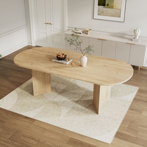 Table de salle à manger extensible 160/200 x 90 cm, idéale pour 6 à 8 personnes, avec coins arrondis et plateau épais. Style sobre, coloris chêne. (1/5)