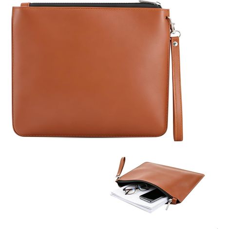 Pochette Document Voiture A5, Porte Document A5 avec Fermeture Éclair, Pochette Carte Grise Voiture pour Papiers d'Immatriculation Permis Assurance, Protège Documents pour Boîte à Gants, Brun (1/5)