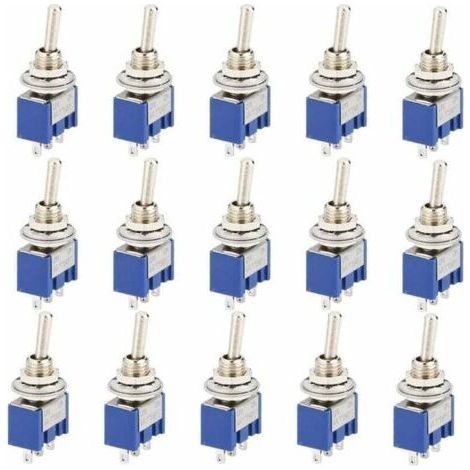15 Piece Mini Rocker Switch, AC 125V 6A ON-OFF 3 Pin 2 Position SPDT Self-Locking Rocker Switch for Auto Parts Blue (1/4)