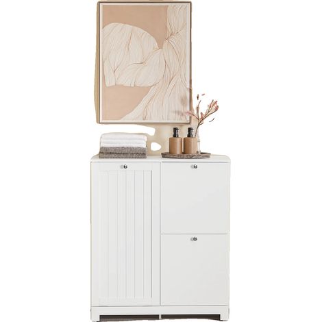 Meuble de Salle de Bain, Comprend des Paniers à Linge, Design Gain de Place, BLANC (1/2)