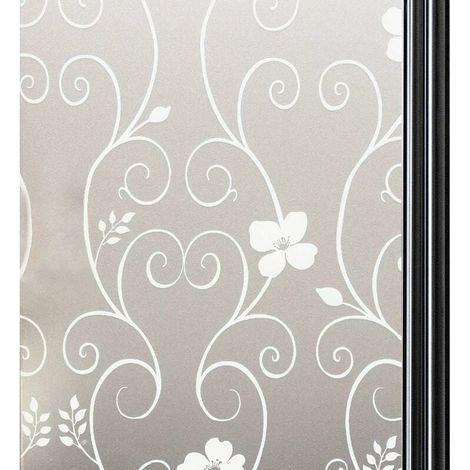 Film Fenetre Anti Regard Adhesif pour Vitre Brise Vue Fenetre Film pour Vitre Film Electrostatique Vitre Film Opaque Vitrage Film décoratif pour fenêtre, Anti-UV 44.3 x 200 cm, Fleur Blanche (1/5)