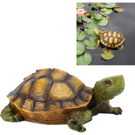 Estatua flotante de tortuga para estanques y decoración exterior, fabricada en resina antideslizante e impermeable, ideal para el diseño de jardines y fuentes. (1/5)
