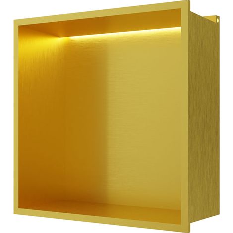 RAK Ingot 300mm x 300mm Recessed Niche with LED Brushed Brass - RAKINGRN3030BB (1/4)