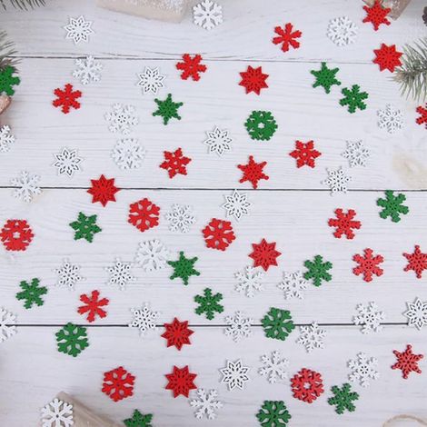Flocons De Neige - Décoration Noël En Bois - Blanc Rouge Vert - 100 Pièces (1/5)