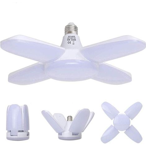 Luminaire de garage LED 60 W E27, déformable avec 4 panneaux réglables pour un éclairage optimal de votre espace. (1/4)