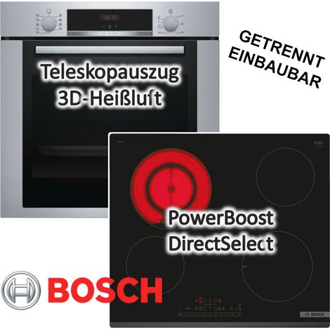 HERDSET Bosch Einbaubackofen + Glaskeramikkochfeld autark 60cm 1-fach Teleskopführung