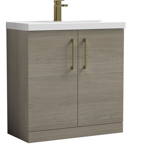 Balterley Bramshall Contemporary Bathroom Floor Standing 2-Door Vanity Unit & Mid-Edge Basin, Solace Oak, 800mm