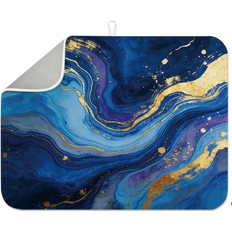 Tapis de séchage à vaisselle en marbre bleu doré 45 x 60 cm, texture marbrée, tapis absorbant indigo doré, tapis de séchage pour comptoir de cuisine, comptoir, évier, café (1/5)