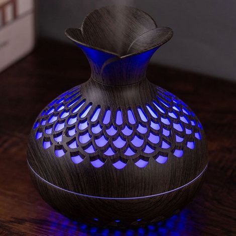 Humidificateur fleur bois foncé – 300 ml, 2 modes brume, lumière 7 couleurs – bureau et maison (1/5)