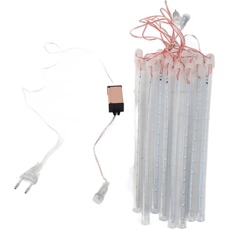Lot de 8 guirlandes lumineuses tubulaires effet pluie de météores de 30 cm, 192 LED, bleues. (1/5)
