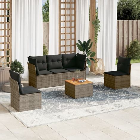 Set de muebles de jardín 6 pzas y cojines ratán sintético gris vidaXL (1/5)