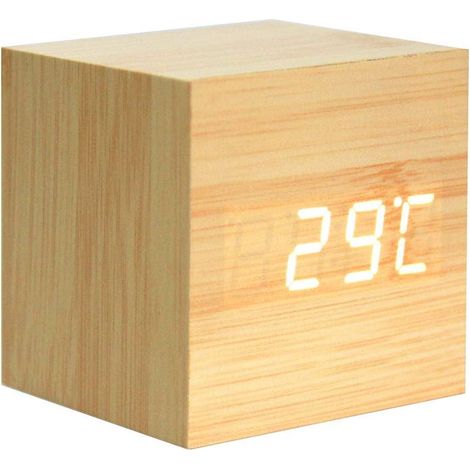 Réveil en Bois - Mini Horloge Numérique avec Affichage De L'Heure De La Température, Luminosité à 3 Niveaux Et Commande Vocale Idéale pour Les Déplacements à Domicile (1/3)