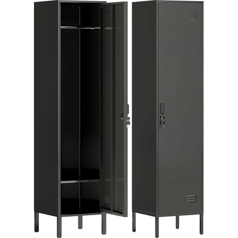 Casier métallique acier porte verrouillable tringle à vêtements noir