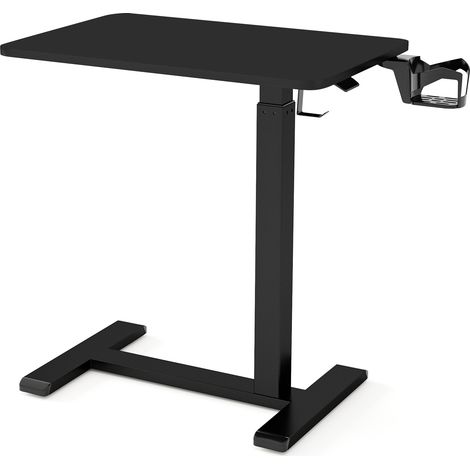 Table roulante noire réglable en hauteur avec plateau spacieux, porte-gobelet et roulettes pour bureau, lit et canapé (1/5)