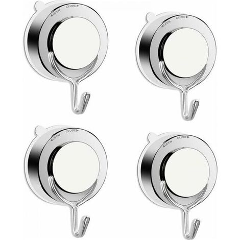 (4) Suction Cup Hooks for Bathroom and Kitchen, Wall Mounted, Suction Hook, Powerful Towel Hook, Shower Hook Made of Stainless Steel, (1/4)