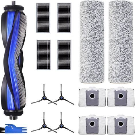 Compatible avec l'aspirateur robot ECOVACS DEEBOT X8 PRO OMNI / X8 OMNI, 1 brosse principale, 4 filtres, 4 brosses latérales, 2 chiffons à rouleaux, 4 sacs à poussière (1/4)