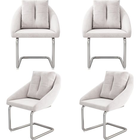 Set di 4 sedie da pranzo imbottite in velluto beige con cuscini e gambe in metallo (1/5)
