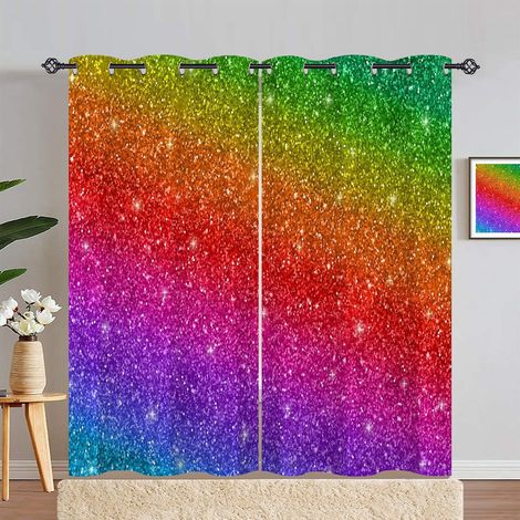 Rideau Occultant Coloré Rainbow Particule Rideau Thermique Isolant Tenture Opaque à Oeillets Draperies Intérieurs pour Maison Chambre Salon 2 Panneaux L 140 x H 280 cm - 140L X 280H cm (2 Panneaux) (1/5)